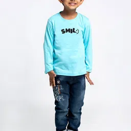 Friskers Boys Turquoise Blue Typography Printed Applique T-shirt-picture-19