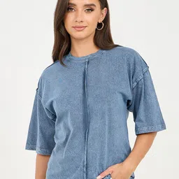 Styli Blue Drop-Shoulder Sleeves Oversized Cotton T-shirt-picture-22