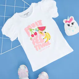 Pantaloons Junior Girl Typography Printed Puff Sleeves T-shirt-picture-41