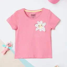 max Girls Floral Printed V-Neck Applique T-shirt-picture-32