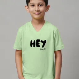 Friskers Boys Sea Green Typography Printed V-Neck Applique T-shirt-picture-11