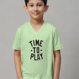 Friskers Boys Sea Green Typography Printed V-Neck Applique T-shirt-picture-10