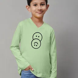 Friskers Boys Sea Green Typography Printed V-Neck Applique T-shirt-picture-55