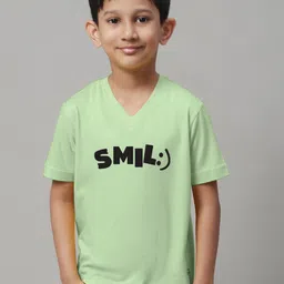 Friskers Boys Sea Green Typography Printed V-Neck Applique T-shirt-picture-12