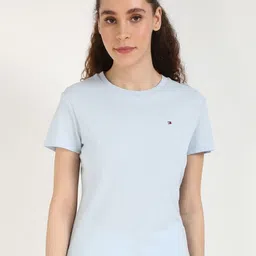 Tommy Hilfiger Women Solid Round Neck Cotton T-shirt-image-85