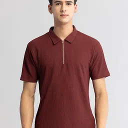 Snitch Maroon Self Design Polo Collar Casual T-shirt-picture-21