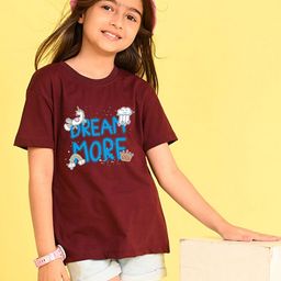 NUSYL Girls Typography Printed Round Neck Longline Oversized T-shirt-image-94