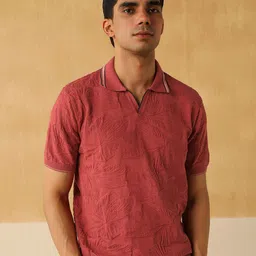 Andamen Self Design Polo Collar Short Sleeves Cotton Casual Tshirt-picture-10