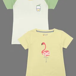HELLCAT Girls Yellow & Cream-Coloured Pack Of 2 Printed Bio Finish Cotton T-shirt-picture-24