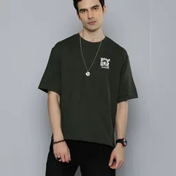 R.Code by The Roadster Life Co. Men V-Neck Monochrome Applique T-shirt-picture-36