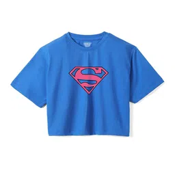 Wear Your Mind Girls Supergirl Printed Crop Boxy -Fit Pure Cotton T-Shirt-picture-19