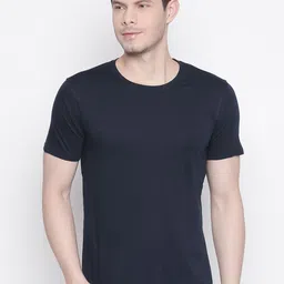 BYFORD by Pantaloons Men Navy Blue Solid Round Neck Pure Cotton T-shirt-picture-24