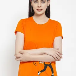 Friskers Women Orange Printed Round Neck T-shirt-image-30