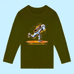 NUSYL Boys Olive Green Printed T-shirt image 2