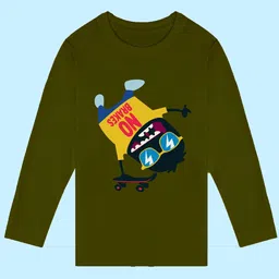 NUSYL Boys Olive Green Printed T-shirt image 3