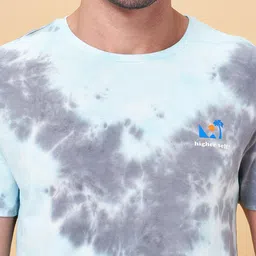 People Sea Green & Grey Tie and Dye Slim Fit Knitted Cotton T-Shirt image 2