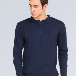 appulse Men Navy Blue & Black Pack of 2 Mandarin Collar Slim Fit Cotton T-shirt image 2