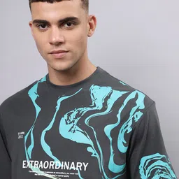 Bewakoof Abstract Printed Round Neck Cotton Oversized T-shirt image 2