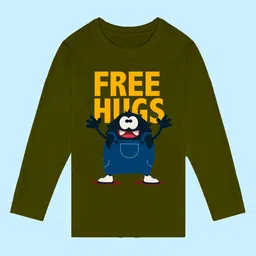 NUSYL Boys Olive Green Printed Applique T-shirt image 4