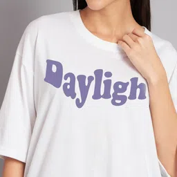 Imsa Moda Typography Printed Drop-Shoulder Sleeves Cotton Oversized T-shirt image 4