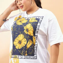 SASSAFRAS Curve Plus Size Floral Printed Pure Cotton Relaxed Fit T-shirt image 2