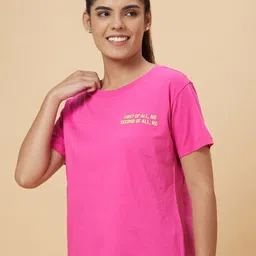 Globus Pink Typography Round Neck Pure Cotton T-shirt image 3