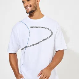 Styli Men White Pure Cotton Placement Print Oversized T-Shirt image 1