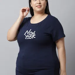 UnaOne Plus Size Typography Printed Regular Fit Cotton T-shirt image 3