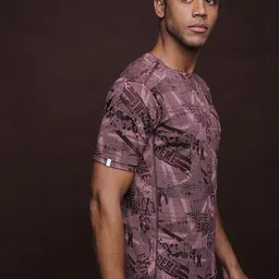 Campus Sutra Men Maroon Printed Round Neck Dri-FIT Running T-shirt image 3