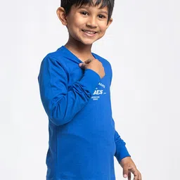 Friskers Boys Blue Typography Printed Applique Slim Fit T-shirt image 3