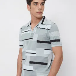 Mufti Slim Fit Abstract Printed Polo Collar Cotton Casual T-shirt image 3