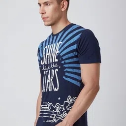 YAK YAK Men Navy Blue & White Typography Printed Slim Fit T-Shirt image 3