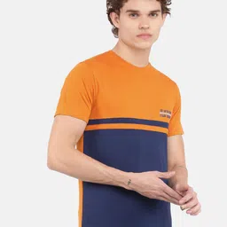 Dollar Men Orange & Navy Blue Colourblocked Cotton T-shirt image 4