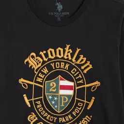 u.s. polo assn. kids U.S.Polo Assn. Kids Boys Black Self Design Pure Cotton T-shirt image 5