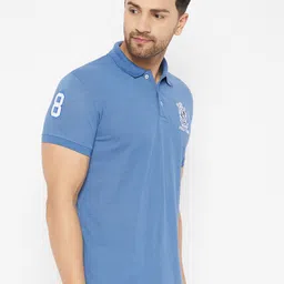 THE MILLION CLUB Men Blue & White Polo Collar T-shirt image 3