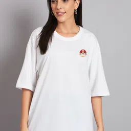 Imsa Moda Typography Printed Drop-Shoulder Sleeve Cotton T-shirt image 4