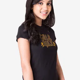 Mode by Red Tape Girls Black & Grey Printed Round Neck T-shirt image 3