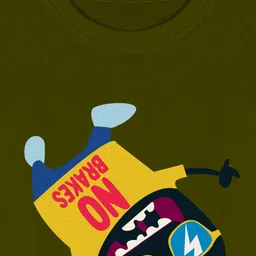 NUSYL Boys Olive Green Printed T-shirt image 4