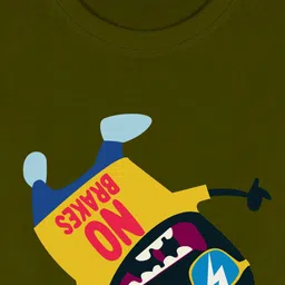 NUSYL Boys Olive Green Printed T-shirt image 4