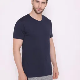 BODYACTIVE Men Navy Blue Cotton T-shirt image 4