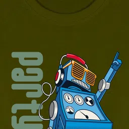 NUSYL Boys Olive Green Printed Applique T-shirt image 2