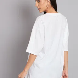 Imsa Moda Typography Printed Drop-Shoulder Sleeves Cotton Oversized T-shirt image 2