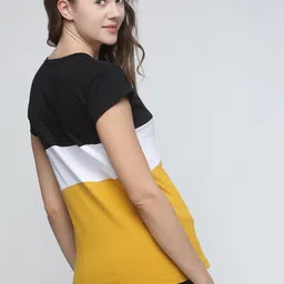 Trends Tower Women Mustard Yellow & White Colourblocked Pure Cotton T-shirt image 3