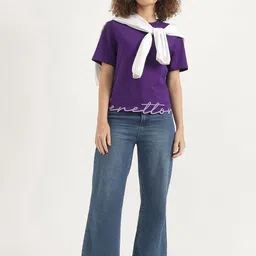 United Colors of Benetton Women Printed Pure Cotton Cut Outs T-shirt image 4