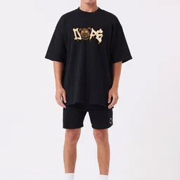 MISCHIEF MONKEY Typography Print Round Neck Drop-Shoulder Sleeves Cotton Oversized T-shirt image 5