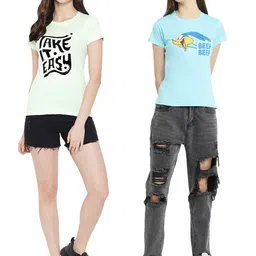 Fabflee Pack Of 2 Typography Printed Cotton T-shirt image 4