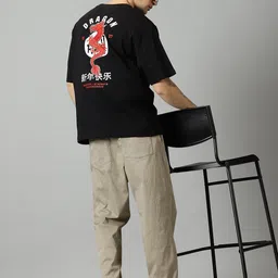 THE HOLLANDER Typography Printed Drop-Shoulder Sleeves Oversized Fit Cotton T-Shirt image 2