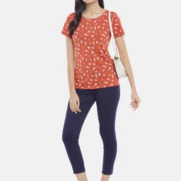 Honey by Pantaloons Women Rust Printed Sleeves Cotton T-shirt image 5