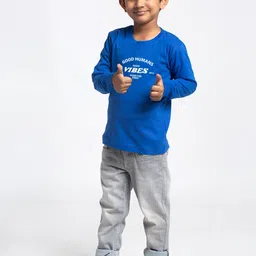 Friskers Boys Blue Typography Printed Applique Slim Fit T-shirt image 5