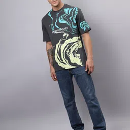 Bewakoof Abstract Printed Round Neck Cotton Oversized T-shirt image 5